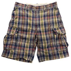 VTG Polo Ralph Lauren Y2K Cargo Shorts Mens 34 Steamer Capitol Plaid 100% Cotton